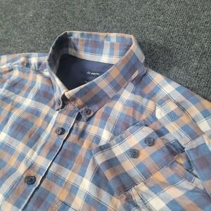 LC Waikiki Men's XL Plaid Button Up Shirt Blue Brown Elbow Patches‎ Casual